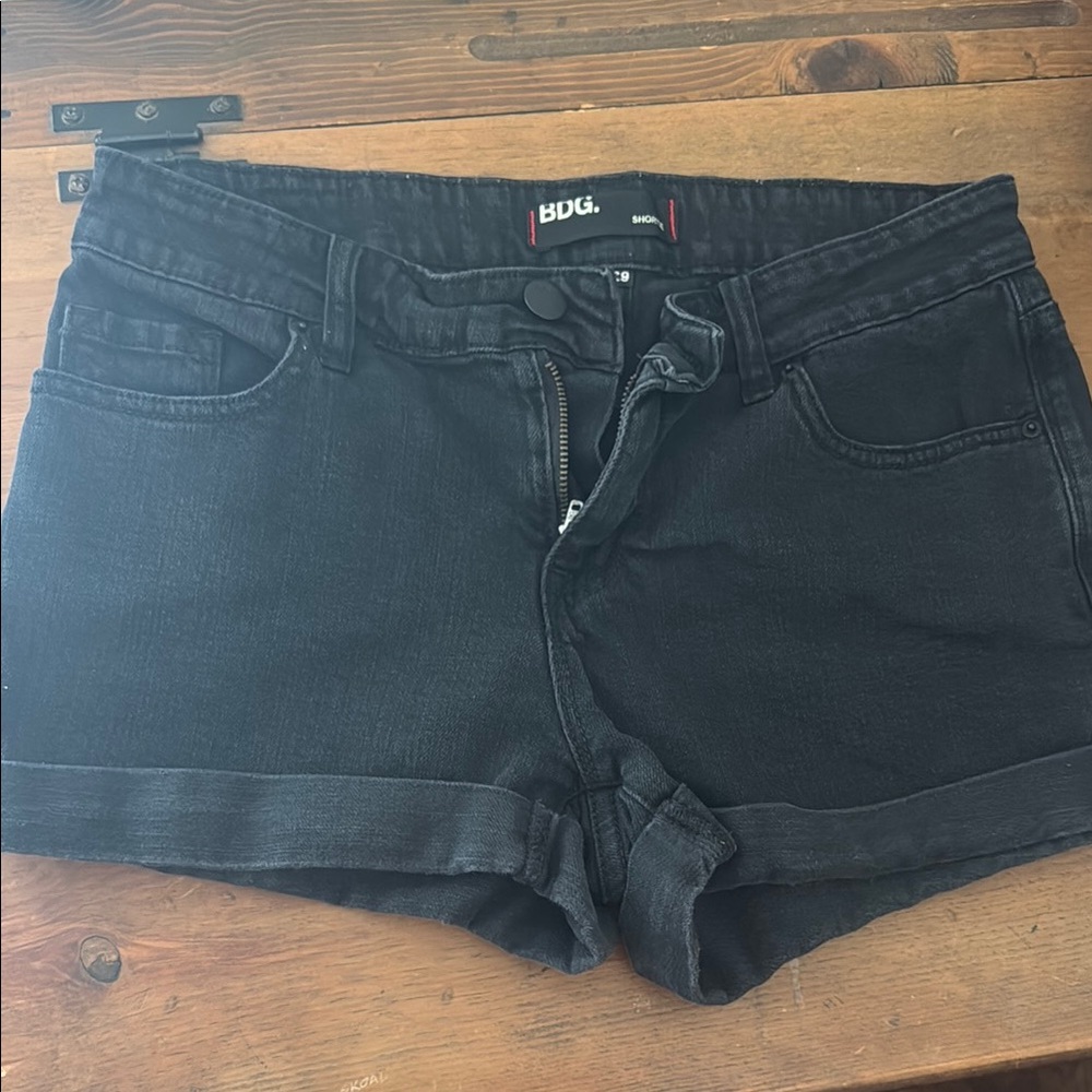 BDG Black Jean Shorts with Cuffed Hem and Slim Fit